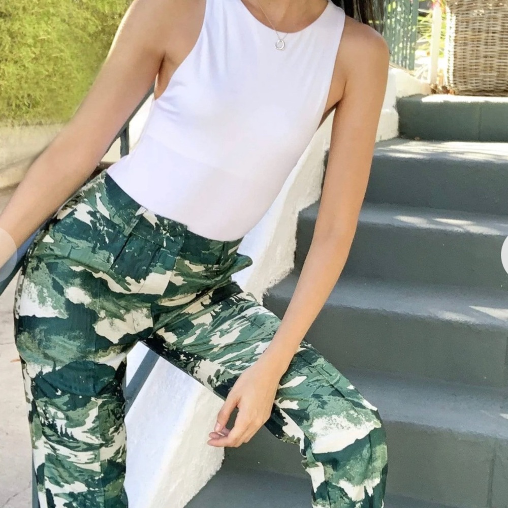 Anthropologie Green Patterned Straight Leg Pants - Picture 2 of 6